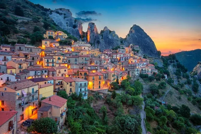 Framed Print : Castelmezzano, Italy. Cityscape aerial image of medieval city of Castelmazzano, Italy during beautiful sunrise Framed Print : Castelmezzano, Italy. Cityscape aerial image of medieval city of Castelmazzano, Italy during beautiful sunrise