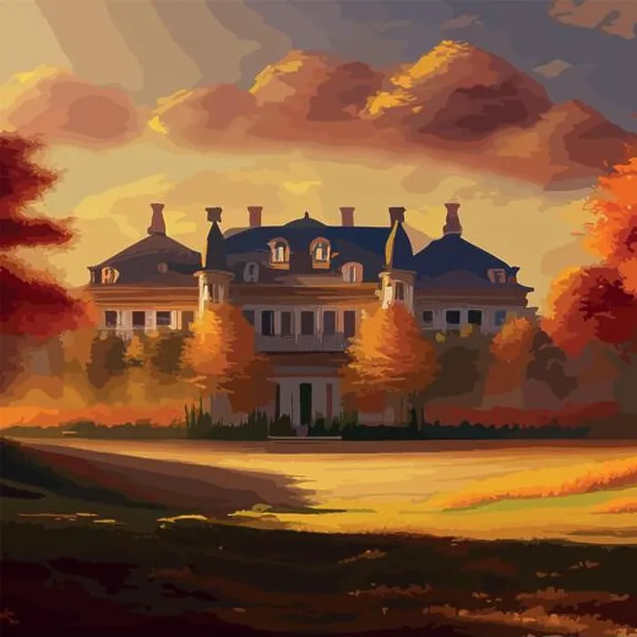 Framed Print : A castle on top of a hill surrounded by trees. autumn landscape on a sunny day, vector illustration Framed Print : A castle on top of a hill surrounded by trees. autumn landscape on a sunny day, vector illustration