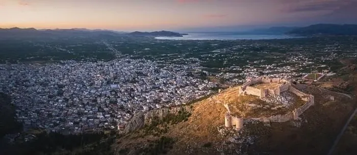 Framed Print : The castle on Larissa Hill, located near the town of Argos, Greece on sunrise light aerial view Framed Print : The castle on Larissa Hill, located near the town of Argos, Greece on sunrise light aerial view