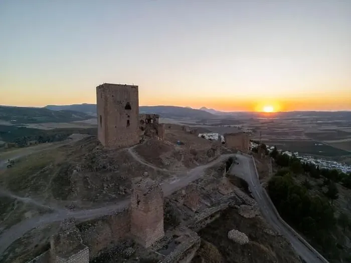 Framed Print : the castle of the star in the municipality of Teba as seen from a drone at sunset, Andalusia Framed Print : the castle of the star in the municipality of Teba as seen from a drone at sunset, Andalusia