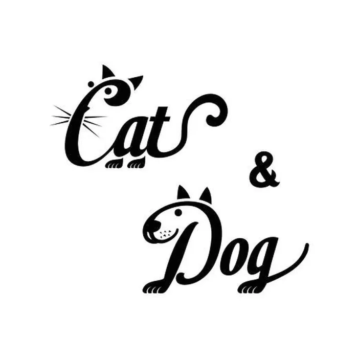 Framed Print : Cat & dog logo. Black and white lettering design. Decorative inscription. Cat and dog vector and illustration Framed Print : Cat & dog logo. Black and white lettering design. Decorative inscription. Cat and dog vector and illustration