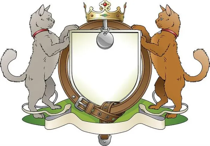 Framed Print : Cat pets heraldic shield coat of arms. Notice the collar instead of garter Framed Print : Cat pets heraldic shield coat of arms. Notice the collar instead of garter