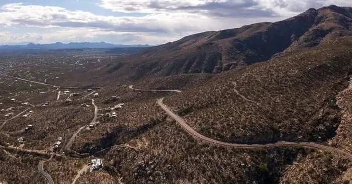Framed Print : Catalina Highway going up Mt. Lemmon, aerial Framed Print : Catalina Highway going up Mt. Lemmon, aerial