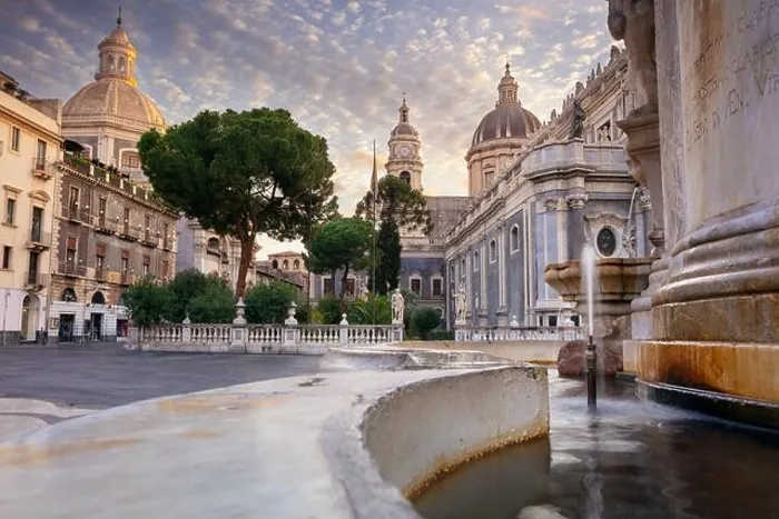 Framed Print : Catania, Sicily, Italy. Cityscape image of Duomo Square in Catania, Sicily with Cathedral of Saint Agatha at sunrise Framed Print : Catania, Sicily, Italy. Cityscape image of Duomo Square in Catania, Sicily with Cathedral of Saint Agatha at sunrise