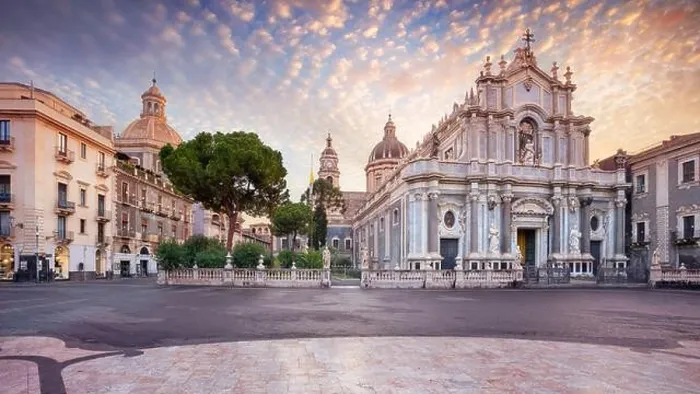 Framed Print : Catania, Sicily, Italy. Cityscape image of Duomo Square in Catania, Sicily with Cathedral of Saint Agatha at sunrise Framed Print : Catania, Sicily, Italy. Cityscape image of Duomo Square in Catania, Sicily with Cathedral of Saint Agatha at sunrise