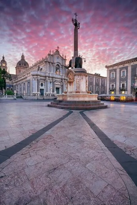 Framed Print : Catania, Sicily, Italy. Cityscape image of Duomo Square in Catania, Sicily with Cathedral of Saint Agatha at sunrise Framed Print : Catania, Sicily, Italy. Cityscape image of Duomo Square in Catania, Sicily with Cathedral of Saint Agatha at sunrise