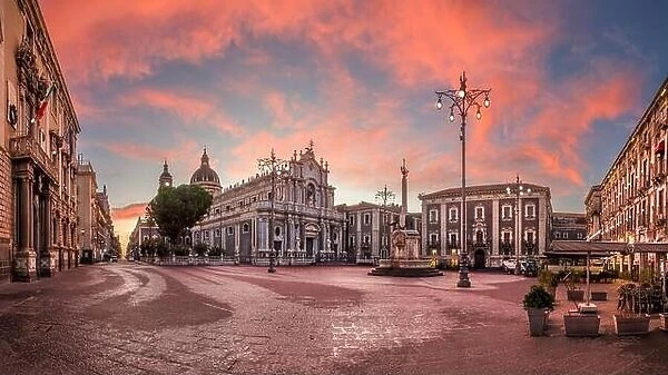 Catania, Sicily, Italy from Piazza Del Duomo at dawn