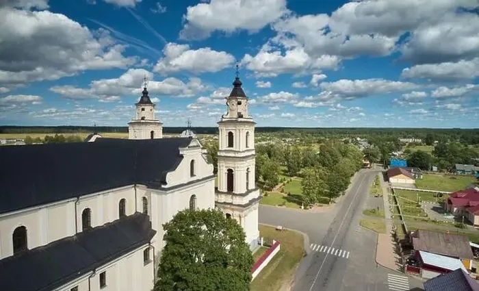 Framed Print : Cathedral church on blue sky background aerial drone view Framed Print : Cathedral church on blue sky background aerial drone view