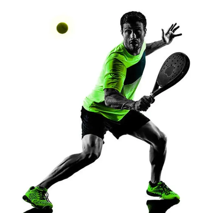 Framed Print : one caucasian man playing Paddle tennis player isolated on white background Framed Print : one caucasian man playing Paddle tennis player isolated on white background