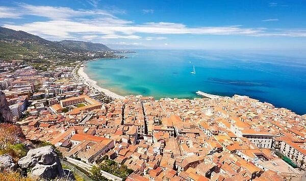 Cefalu Old Town, view from La Rocca, Sicily, Italy