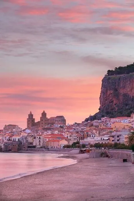 Framed Print : Cefalu, Sicily, Italy. Cityscape image if coastal town Cefalu in Sicily at dramatic sunrise Framed Print : Cefalu, Sicily, Italy. Cityscape image if coastal town Cefalu in Sicily at dramatic sunrise
