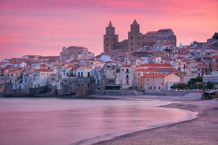Framed Print : Cefalu, Sicily, Italy. Cityscape image if coastal town Cefalu in Sicily at dramatic sunset Framed Print : Cefalu, Sicily, Italy. Cityscape image if coastal town Cefalu in Sicily at dramatic sunset