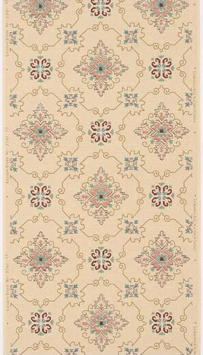 Framed Print : Ceiling paper. Research in ProgressAllover trellis pattern outlined in olive green with snowflake-like motifs in blue Framed Print : Ceiling paper. Research in ProgressAllover trellis pattern outlined in olive green with snowflake-like motifs in blue