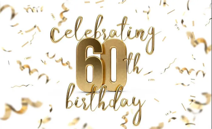 Framed Print : Celebrating 60th birthday gold greeting card with confetti. 3D Rendering Framed Print : Celebrating 60th birthday gold greeting card with confetti. 3D Rendering
