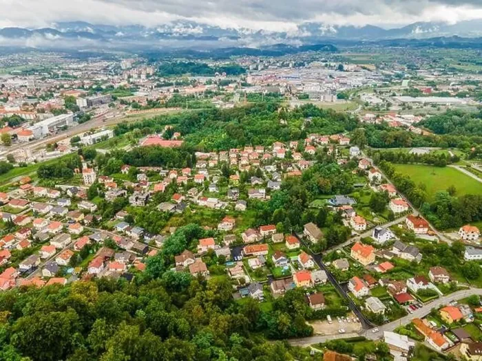 Framed Print : Celje Cityscape In Slovenia Third Largest City. Aerial Drone view Framed Print : Celje Cityscape In Slovenia Third Largest City. Aerial Drone view
