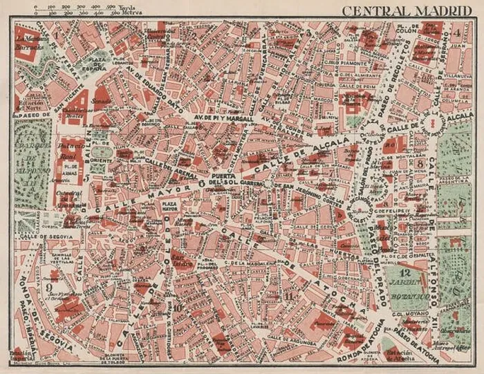Framed Print : CENTRAL MADRID. Vintage town city map plan. Spain, 1930 Framed Print : CENTRAL MADRID. Vintage town city map plan. Spain, 1930