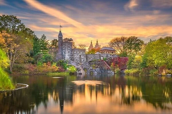 Central Park, New York City at Belvedere Castle during an autumn twilight
