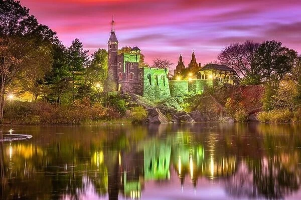 Central Park, New York City at Belvedere Castle during an autumn twilight