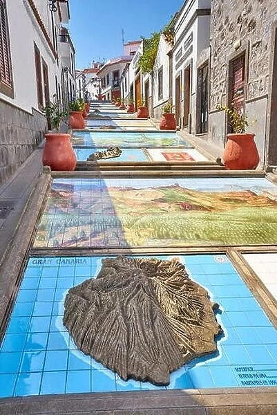 Ceramic tiles showing parts of the Canary Islands, Firgas, Gran Canaria, Spain
