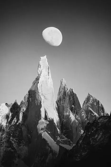 Framed Print : Cerro Torre and the moon in black and white Framed Print : Cerro Torre and the moon in black and white