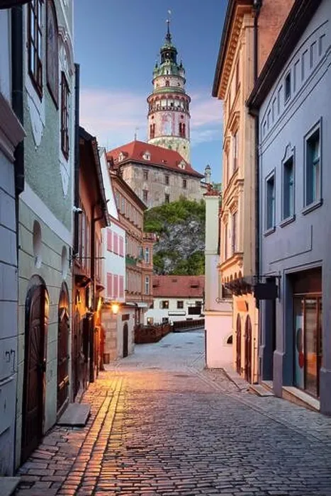 Framed Print : Cesky Krumlov. Cityscape image of downtown Cesky Krumlov with traditional architecture at twilight blue hour Framed Print : Cesky Krumlov. Cityscape image of downtown Cesky Krumlov with traditional architecture at twilight blue hour