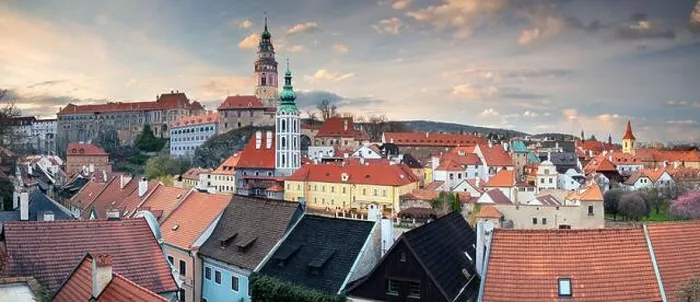 Framed Print : Cesky Krumlov. Panoramic aerial cityscape image of Cesky Krumlov, Czech Republic during spring sunset Framed Print : Cesky Krumlov. Panoramic aerial cityscape image of Cesky Krumlov, Czech Republic during spring sunset