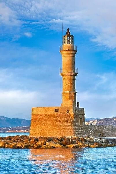 Chania lighthouse, Old Venetian Harbour, Crete Island, Greece