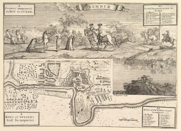 Framed Print : Charles XII at Bender (Aubry de La Mottraye's Travels throughout Europe, Asia and into Part of Africa... London, 1724, vol. II, pl. 30)