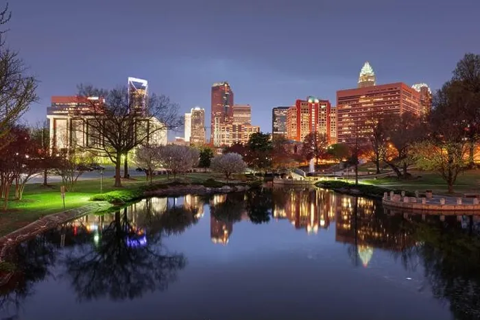 Framed Print : Charlotte, North Carolina, USA uptown skyline at Marshall Park at night Framed Print : Charlotte, North Carolina, USA uptown skyline at Marshall Park at night