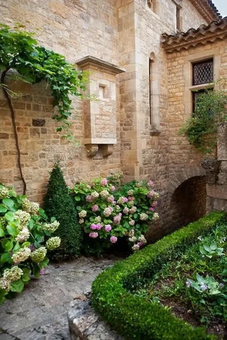 Framed Print : Charming garden of an old stoned house in France Framed Print : Charming garden of an old stoned house in France