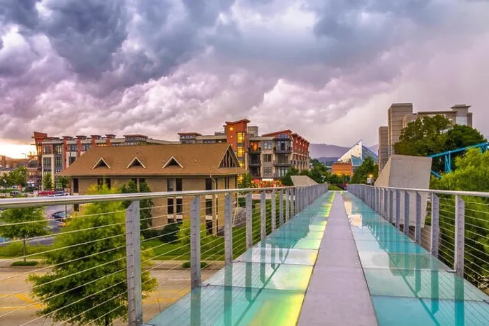 Framed Print : Chattanooga, Tennessee, USA downtown cityscape from the pedestrian bridge on a stormy dusk Framed Print : Chattanooga, Tennessee, USA downtown cityscape from the pedestrian bridge on a stormy dusk