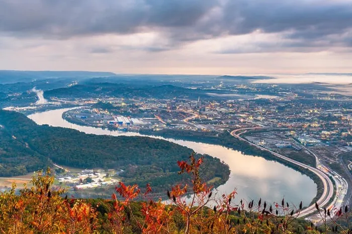 Framed Print : Chattanooga, Tennessee, USA view from Lookout Mountain at twilight Framed Print : Chattanooga, Tennessee, USA view from Lookout Mountain at twilight