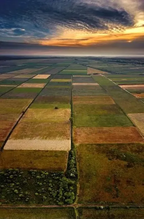 Framed Print : Checkerboard of Pulwy meadows in sunset light, Poland Framed Print : Checkerboard of Pulwy meadows in sunset light, Poland