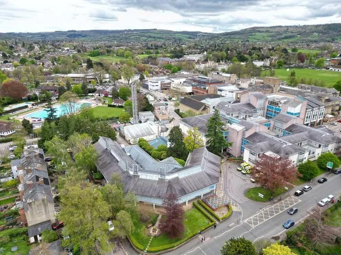 Framed Print : Cheltenham hospital Gloucestershire UK drone aerial view Framed Print : Cheltenham hospital Gloucestershire UK drone aerial view