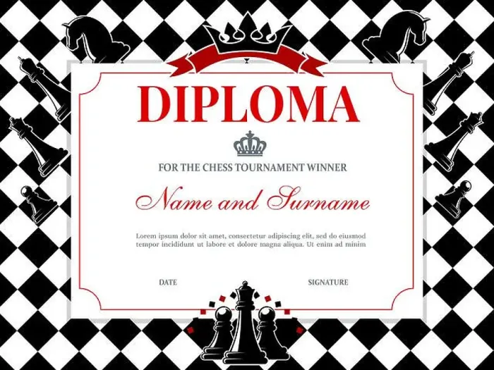 Framed Print : Chess tournament winner diploma template