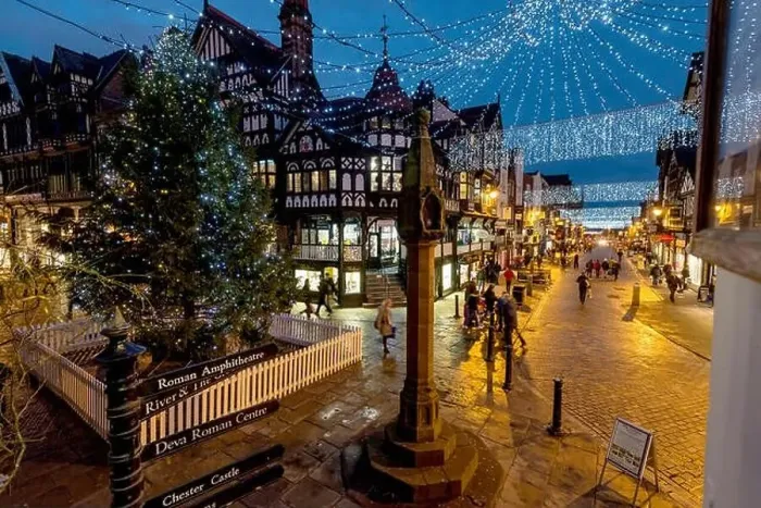 Framed Print : Chester city centre christmas lights. decorations Framed Print : Chester city centre christmas lights. decorations