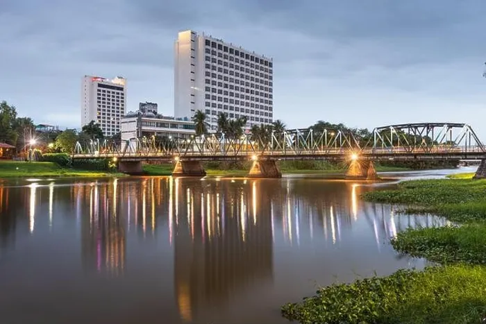 Framed Print : Chiang Mai, Thailand hotel skyline on the Ping River at dusk Framed Print : Chiang Mai, Thailand hotel skyline on the Ping River at dusk