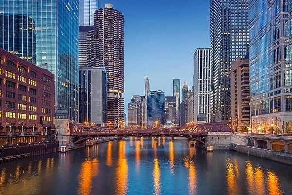 Chicago Downtown. Cityscape image of Chicago downtown during twilight blue hour