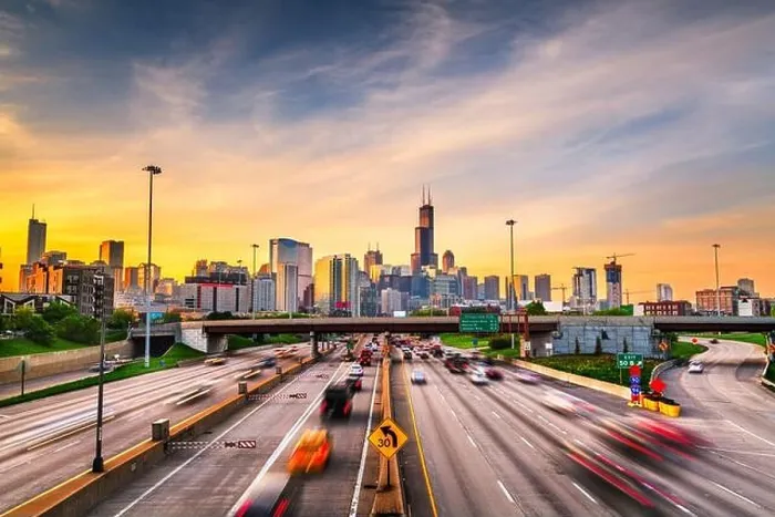 Framed Print : Chicago, IL, USA downtown cityscape highways at dawn Framed Print : Chicago, IL, USA downtown cityscape highways at dawn