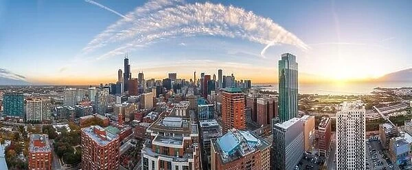 Chicago, Illinois, USA aerial cityscape panorama in the morning
