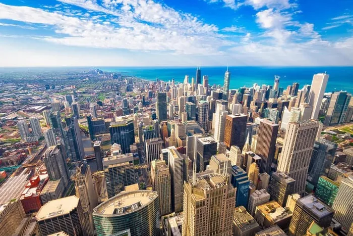 Framed Print : Chicago, Illinois, USA aerial downtown skyline in the afternoon towards Lake Michigan Framed Print : Chicago, Illinois, USA aerial downtown skyline in the afternoon towards Lake Michigan