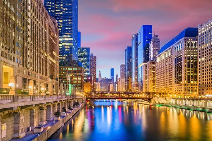Framed Print : Chicago, Illinois, USA cityscape on the river at twilight Framed Print : Chicago, Illinois, USA cityscape on the river at twilight