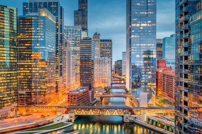 Framed Print : Chicago, Illinois, USA cityscape over the river at twilight Framed Print : Chicago, Illinois, USA cityscape over the river at twilight