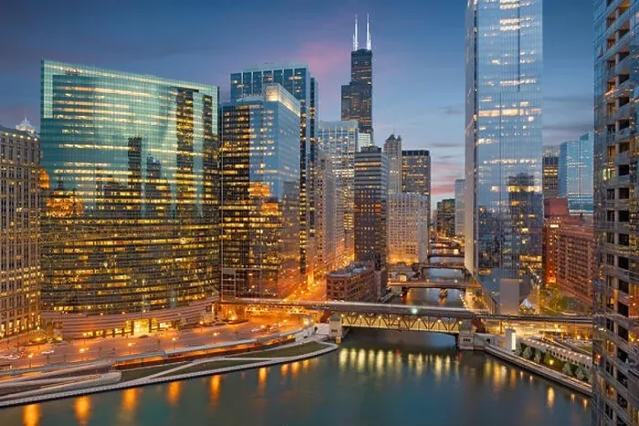 Framed Print : Chicago, Illinois, USA cityscape on the river at twilight Framed Print : Chicago, Illinois, USA cityscape on the river at twilight