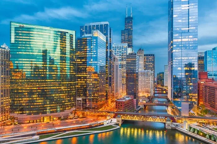 Framed Print : Chicago, Illinois, USA cityscape over the river at twilight Framed Print : Chicago, Illinois, USA cityscape over the river at twilight