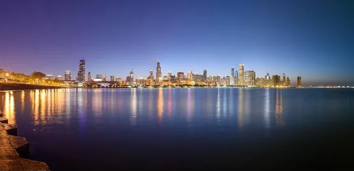Framed Print : Chicago, Illinois, USA downtown skyline from Lake Michigan at dusk Framed Print : Chicago, Illinois, USA downtown skyline from Lake Michigan at dusk