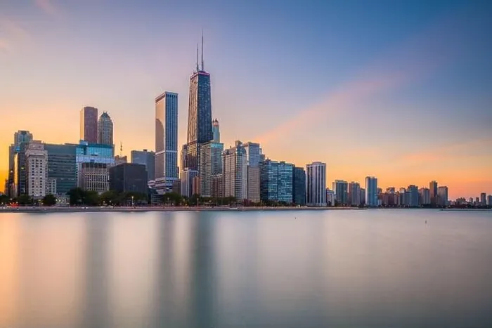 Framed Print : Chicago, Illinois, USA downtown skyline from Lake Michigan at dusk Framed Print : Chicago, Illinois, USA downtown skyline from Lake Michigan at dusk