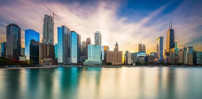 Framed Print : Chicago, Illinois, USA downtown skyline from Lake Michigan at dusk Framed Print : Chicago, Illinois, USA downtown skyline from Lake Michigan at dusk