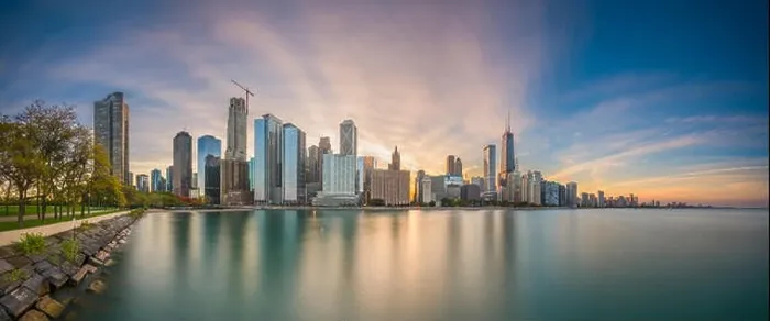 Framed Print : Chicago, Illinois, USA downtown skyline from Lake Michigan at dusk Framed Print : Chicago, Illinois, USA downtown skyline from Lake Michigan at dusk