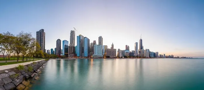 Framed Print : Chicago, Illinois, USA downtown skyline from Lake Michigan at dusk Framed Print : Chicago, Illinois, USA downtown skyline from Lake Michigan at dusk